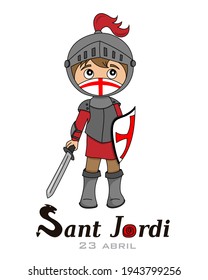 Sant Jordi traditional festival of Catalonia Spain. knight with mask against covid-19	