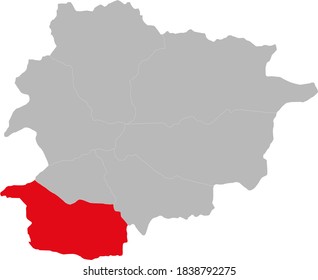 Parroquia de Sant Julia de Loria aislada en el mapa de Andorra. Antecedentes geográficos.