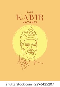 Sant Kabir Das birth anniversary poster design along with the illustration of Kabir Das in line art style.