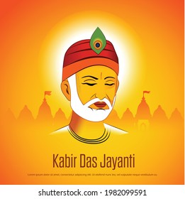 Sant Kabir Das Jayanti,  illustration of Kabir das ,  a 15th-century Indian mystic poet, on yellow background