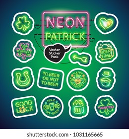 Sant Patricks Day glowing neon sticker pack makes it quick and easy to customize your holiday projects. Each of icon is named and placed in a symbol panel.