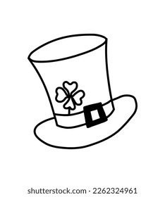 Sant Patricks Day, Holy Patrick Hat, Linear doodle drawn icon of Irish Hat. Shamrock, clover element