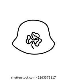 Sant Patricks Day, Holy Patrick Hat, Linear doodle drawn icon of Irish Hat. Shamrock, clover element