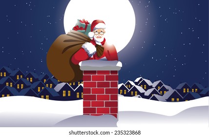 Santa about to go down the chimney EPS 10 vector stock illustration