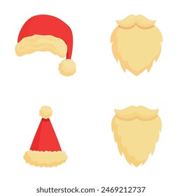 Santa accessory icons set cartoon vector. Christmas photo booth festive mask. Christmas party