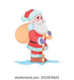 Santa is already fully prepared to celebrate the New Year holiday, holiday, Christmas tree, Santa, snow, new Year gifts, fairy forest, Christmas decorations, isolate, vector illustration, art, design