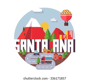 Santa Ana city travel destination in USA. vector cartoon,