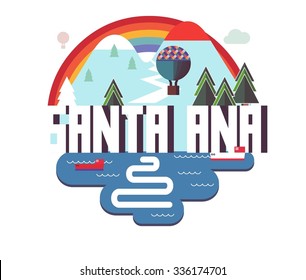 Santa Ana city travel destination in USA. vector cartoon,
