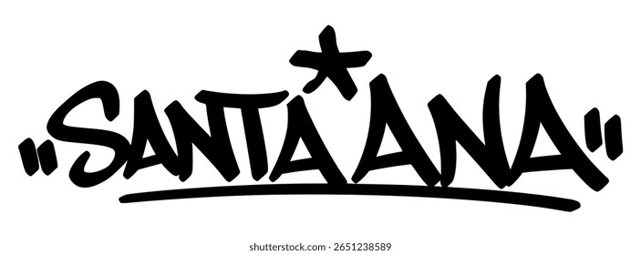 Grafite de Santa Ana em letras negras em fundo transparente. Energia latina vibrante com linhas limpas ótimas para arte digital expressiva