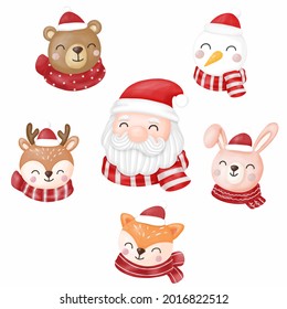 Santa  Animals Clipart, merry christmas, Digital painting
