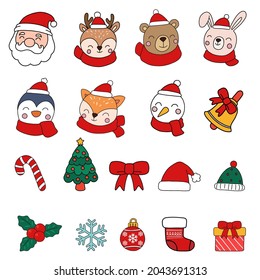 Santa and Animals Clipart, merry christmas