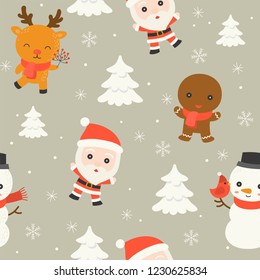 santa and arctic animal. editable line detail in character. Christmas seamless pattern theme, for use as wallpaper or wrapping paper gift