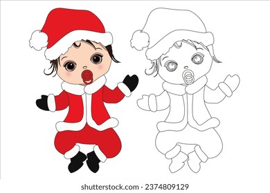 santa baby costume infant baby christmas character line art coloring page