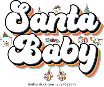 Santa Baby Text Graphic, Vector Text, Christmas T-Shirt Design, Christmas Celebration, Holiday Spirit, Graphic Art, Cheerful Environment, Festive View, Fun Concept