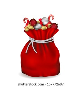 Santa bag with balls and candy, vector