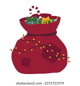 Santa bag with Christmas gifts on white background