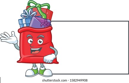 Santa bag full of gift with board cartoon character style