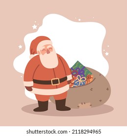 Santa and bag gifts cartoon