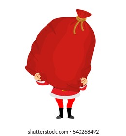 Santa and bag with gifts isolated. Big red sack. Gifts for Christmas and new year. Xmas template design

