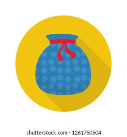 santa bag icon in flat style with long shadow,isolated vector illustration on white transparent background. Christmas bag.
