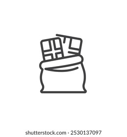 Santa bag line icon. linear style sign for mobile concept and web design. Christmas gift bag outline vector icon. Symbol, logo illustration. Vector graphics