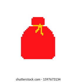 Santa bag pixel art. Red sack 8 bit Xmas. Pixelate New Year  