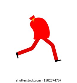 Santa bag runs. Gift Delivery. Christmas present running. Xmas and New Year vector illustration
