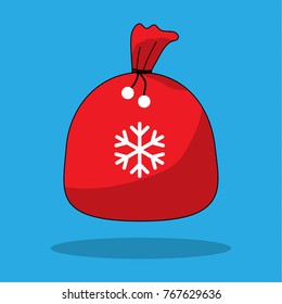 Santa bag with snowflake vector illustration with shadows. Icon. Cartoon style. Poster, card. Editable. EPS10