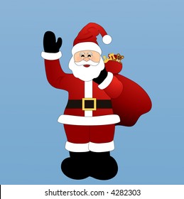 santa and bag of toys waving isolated vector