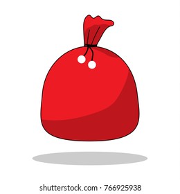Santa bag vector illustration with shadows. Icon. Cartoon style. Poster, card. Editable. EPS10