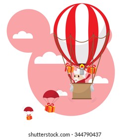 Santa in the balloon parachute Give a Present for Good Boy and Good girl