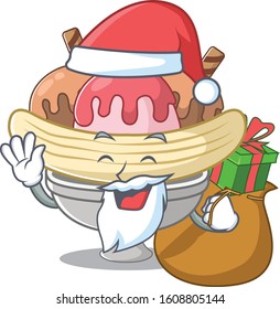 Santa banana split Cartoon character design having box of gift