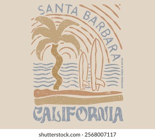 Santa Barbara beach. Paradise life abstract artwork. Abstract palm tree  art . Summer good vibes vector graphic design for apparel, stickers, posters, background and others. Live in the sunshine.