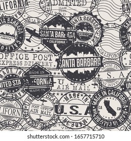 Santa Barbara, CA, USA Stamps Background. A City Stamp Vector Art. Set of Postal Passport Travel. Design Set Pattern.