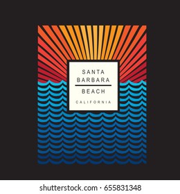 Santa Barbara California Beach Typography, Tee Shirt Graphics, Vectors
