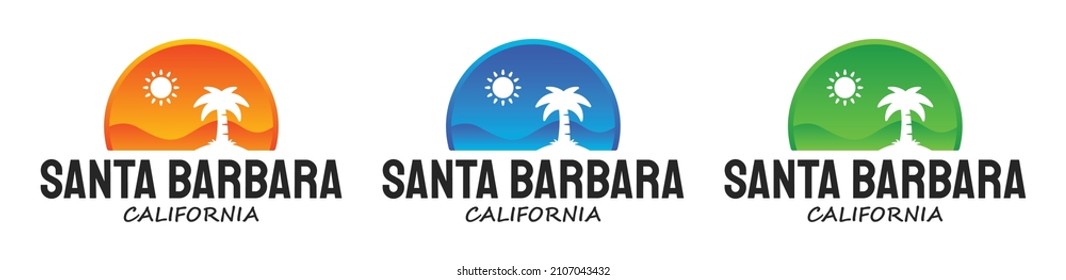 Santa Barbara, California, City In The West Coast Of America. Graphic Design Beach Illustration