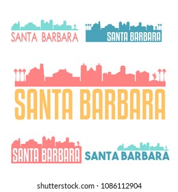 Santa Barbara California Flat Icon Skyline Vector Silhouette Design Set