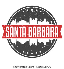 Santa Barbara California Round Travel Stamp. Icon Skyline City Design. Seal Tourism Illustration Badge vector.