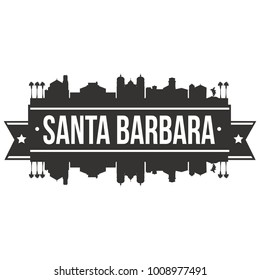 Santa Barbara California USA Skyline Silhouette Design City Vector Art Famous Buildings Stamp Stencil.