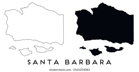 Santa Barbara County, California map outline and black silhouette vector