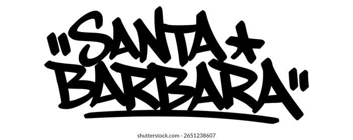 Santa Barbara graffiti tag in bold black lettering on transparent background. Clean coastal style with artistic flair ideal for calm creative design