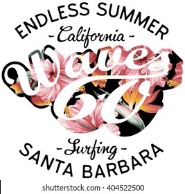 Santa Barbara Surfing, vintage print for woman shirt