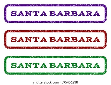 Santa Barbara watermark stamp. Text caption inside rounded rectangle with grunge design style. Vector variants are indigo blue, red, green ink colors. Rubber seal stamp with dust texture.