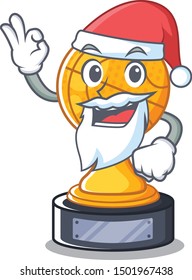 Santa basketball trophy above wooden table character