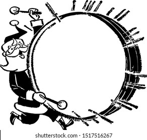 Santa With Bass Drum - Retro Clipart Ad Frame