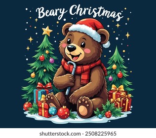 Santa bear Beary Christmas tee shirt art