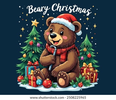 Santa bear Beary Christmas tee shirt art