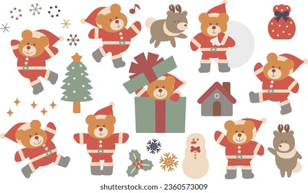 Santa bear Christmas illustration set 2