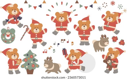 Santa bear Christmas illustration set 3
