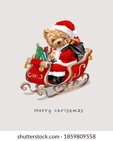 Santa bear doll riding sleigh illustration